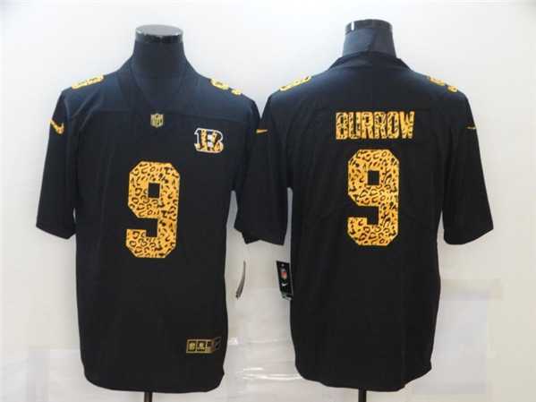 Men's Cincinnati Bengals #9 Joe Burrow 2020 Black Leopard Print Fashion Limited Stitched Jersey Dzhi